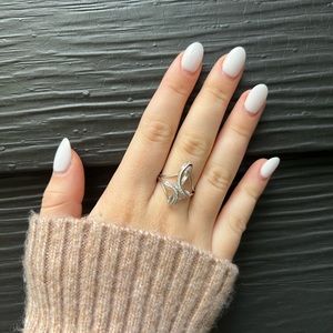 #3. Sterling Silver Ribbon Cross Ring with CZs